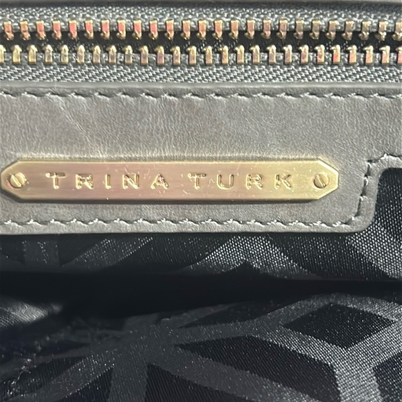 TRINA TURK Gray Leather Clutch with Fold Over Design Shoulder Bag with Handle - Picture 7 of 15